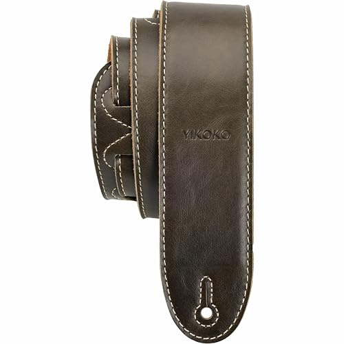 YIKOKO Guitar Strap 2, Soft Head Layer Cowhide Leather Guitar Straps with Foam Padding, for Acoustic, Bass and Electric Guitars