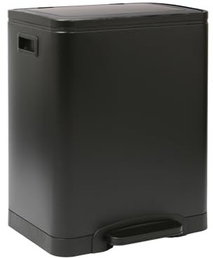 Harbour Housewares 30L (2x15L) Stainless Steel Double Kitchen Pedal Bin - Soft Close Compartments for Recycling and Waste - Matte Black Dual Trash Can with Removable Inner Buckets for Home or Office