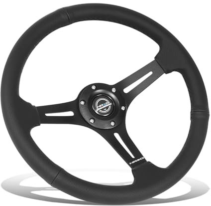 NRG Innovations NRG-RST-030PR-BK Verstärktes Lenkrad – 350 mm Sportlenkrad (6,3 cm tief) – mattschwarze Speiche/schwarzes Leder mit Schlitzen