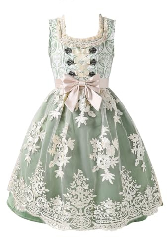 PLWEDDING Dirndl Mädchen Kinder Outfit mit Spitzenschürze Kinder Kleid hochwertige bayerische Tracht ideal für Feste und Feiern Girl Cosplay Outfits Als Eltern-Kind-Bekleidung verwendbar Kleid