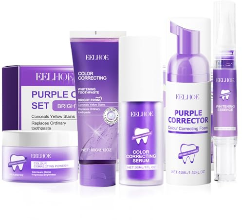 Zahnaufhellung 5er-set,Lila Zahnpasta,Zahnreparatur Mineralpuder,Zahnaufhellung Stift,Zahnweißung Serum,Purple Teeth Whitening Toothpaste,für Zahnfleckenentfernung,Frischer Atem