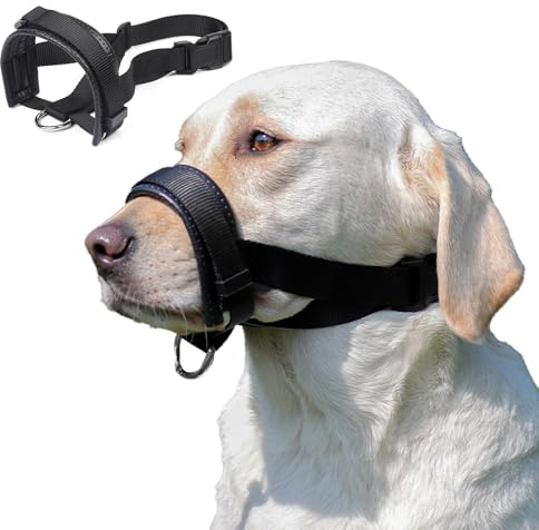 Munkorg medium/för stora hundar, ätskydd hund, justerbar lädermunkorg, anti-tugg-munskydd för hundar, justerbar munomkrets (L)