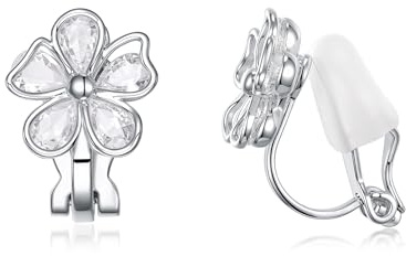 PHNIBIRD Orecchini da Donna con Fiore e Zirconi Cubici Orecchini con Clip per non forate per Adatti per cene e appuntamenti