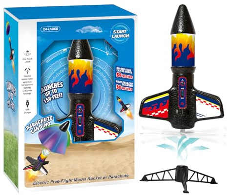 Kids Rocket Launch Toy - LED Light-Up Rocket, Launcher Set with Parachute, Interactive Outdoor STEM Game | Educational Science for Students Teens Boys Girls Enthusiasts Playground Backyard School