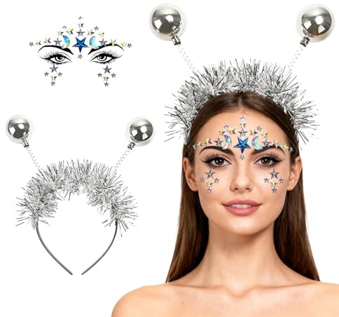 Astronauten Kostüm Damen,Alien Haarreif,Girl Silber Accessoires,Faschingskostüme Disco Glitzer Karneval,Sterne Weltall Astronaut,Discokugel Fasching,Accessories Sternenhimmel Sticker
