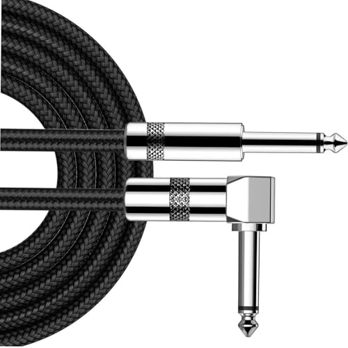 Straight/Angle Instrument Jack Lead Cable， 1/4 Inch Straight And Right Angle Audio Aux Cable For Guitar Bass Amp Multiple Sizes(Right Angle,1m)