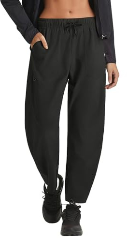 baleaf Women's Barrel Hiking Ankle Pants Water Resistant UPF 50+ Travel Baggy Ripstop Trousers with 5 Pockets Casual Slacks Black L