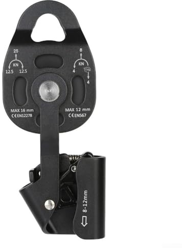 Polea de escalada en roca, 18 x 7,5 cm, herramienta de elevación de polea unidireccional con sistema de trinquete Capacidad de carga de 25 KN para escaladores de cuerdas de 8-12 mm y aventureros al