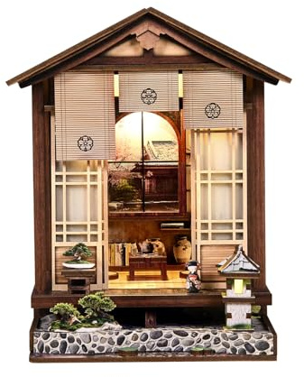 Book Nook Kit, dockhus i japansk stil med LED-lampor och 3D-träpussel, DIY-kit för vuxna, födelsedag