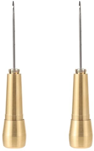 FRCOLOR Punzones para Reparar Zapatos de Cuero, Juego de 2 Punzones Pequeños Mango de Cobre y Aguja de Acero, Herramientas para Costura Manual y Artesanía en Cuero, Adecuado