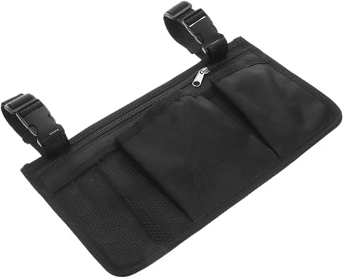 NUSITOU Sacoche Latérale Noire pour Fauteuil Roulant et Déambulateur, Tissu Oxford Anti-usure, Pochette de Rangement Pratique pour Accessoires, Bandoulière Ajustable, pour Voyage et Usage