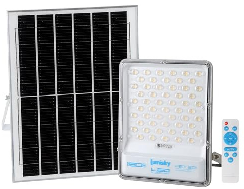 Lumisky Projecteur solaire éclairage très puissant LED blanc chaud/froid TITAN avec panneau solaire déporté et télécommande H30.5cm
