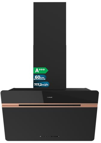 Cecotec Campana Extractora Decorativa 60 cm Bolero Flux DT 607500 Matt Black A+++. Cristal Mate y Brillante con Detalles en Cobre, Succión 717,2 m³/h, Función Booster, Filtros de Aluminio, Clase A+++