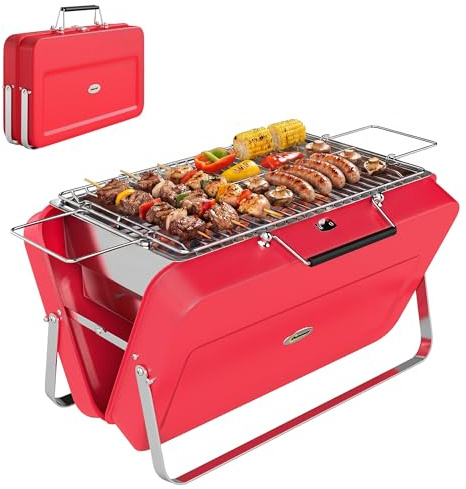 Outsunny Mini barbecue à charbon portable avec coque valise Rouge