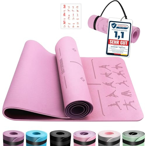Yoga Matte, TPE 6mm Dicke Hautfreundliche Yogamatte Rutschfest Gymnastikmatte Pilates Gymnastik Meditation Stretching mit Trageriemen&Tasche Home Workout Sportmatte 183x61cm