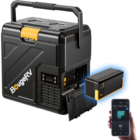 BougeRV Kompressor Kühlbox Auto Klein 20L CRH20 mit Akku 240Wh, -20°C~20°C | Tragbar Akku Kühlbox mit Griff, App-Steuerung, IPX4, 12V/24V 230V, Mini Kühlschrank für Camping Reisen Boot Angeln (2026 Neu)