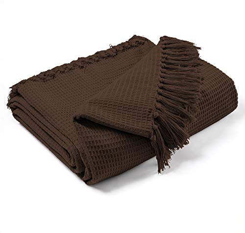 EHC Waffle Cotton Woven Arm Chair Sofa Single Throw 1 Seater Chair/Sofa/Bed 127 x 152 cm, Chocolate
