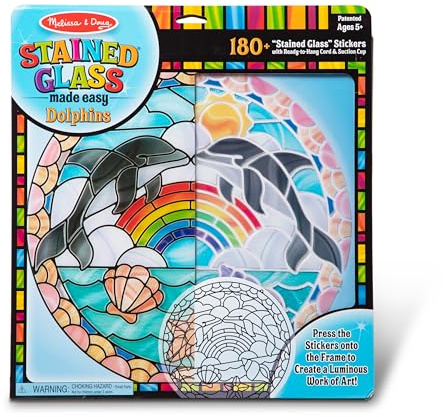 Melissa & Doug Stained Glass Made Easy Activity Kit, Arts and Crafts, Develops Problem Solving Skills, Dolphins, 180+ Stickers