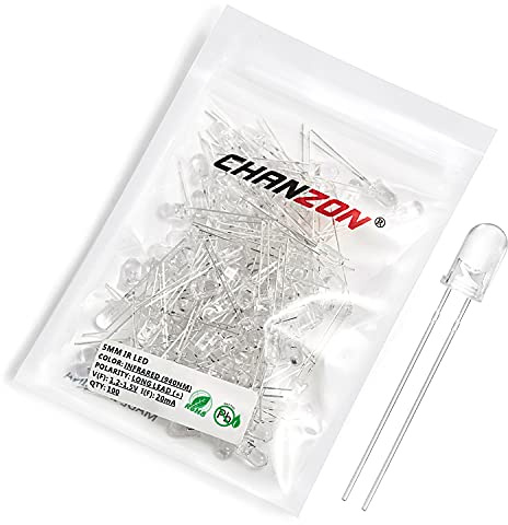 Chanzon 100 pcs 5mm 940nm IR Emitter LED Diode Lights (Clear Round Infrared 940 nm DC 1.2V 30mA 100mW) Lighting Bulb Lamps Electronics Components Light Emitting Diodes