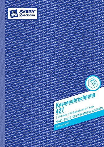3er Packung Avery Zweckform 427 Kassenabrechnung (DIN A4, mit MwSt.-Spalte, 2 x 50 Blatt) gelb (3er Packung, mit Blaupapier)
