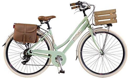 Via Veneto By Canellini Damen Citybike CTB Vintage Stil Rad Cityrad Fahrrader Bike Aluminium mit Korb Kassette und Klingel Via Veneto Bell Ring (46, Hellgrun)