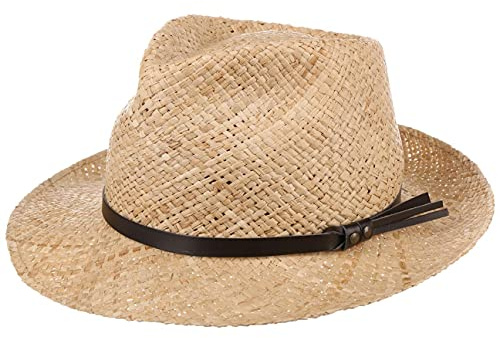 Lipodo Delamo Strohhut Damen Herren Made in Italy Handgefertigt 100% Stroh Hut Kunstledergarnitur Luftiger Sonnenhut Frühjahr Sommer Natur XL (60-61 cm)