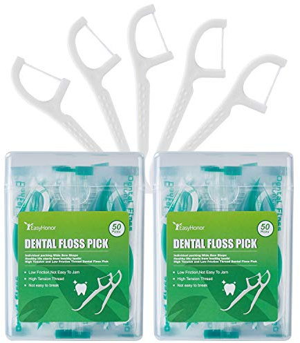 Palillos de hilo dental, 2 fundas de hilo dental de viaje, 100 unidades, cada uno envuelto individualmente, hilo dental, palitos de hilo dental, palillos dentales, palillos dentales, palillos dentales