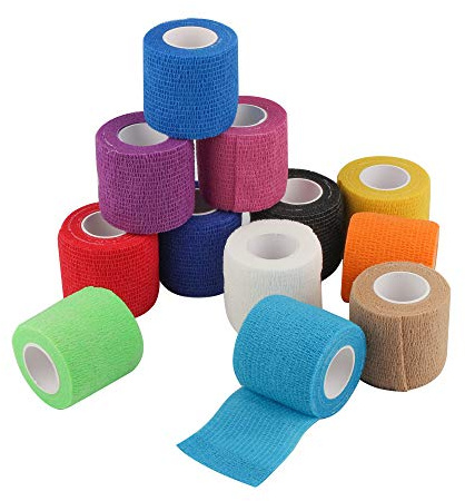 Mooerca 12 Pack Self Adherent Cohesive Wrap Bandages 2 Inches X 5 Yards, First Aid Tape, Elastic Adhesive Athletic, Sports wrap Bandage for Sports, Wrist, Ankle (Rainbow)