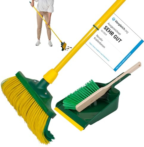 Set di scopa per artigli, in legno con manico telescopico, setole ricurve con scopa da giardino, scopa da strada (scopa + paletta, manico lungo, 40 cm)