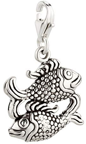 7K Sternzeichen Fische Charm Anhänger aus 925 Sterling Silber (18x12mm)