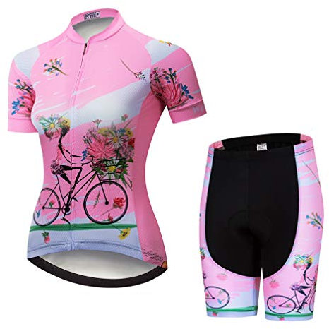 Damen Radtrikot-Set, Sport, atmungsaktiv, gepolstert, Fahrradbekleidung, Sommer, Mädchen, Rosa, Größe XXL, Mädchen Pink, XX-Large