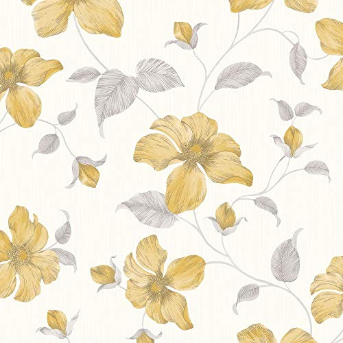 Grandeco Wallpaper Magnolia Yellow A44401 Full Roll
