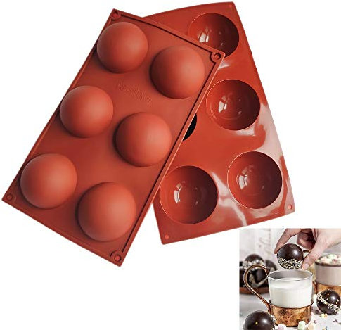 2 Stück Silikonform Kugel,6 Löcher Silikonform Rund 6.6cm,Halbkugel Backform,Silikonform Halbkugel für Schokolade, Kuchen, Gelee, Kuppelmaus