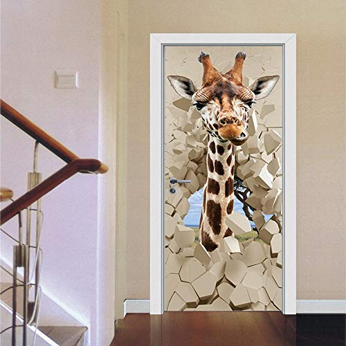 XKSJWY Fototapete Türtapete Selbstklebend Türposter Abnehmbar Türfolie Poster Tapete Tiergiraffe Kreativ 3D Kreative Türaufkleber Für Innentüren Wohnzimmer Schlafzimmer Küche Bad 90X200Cm