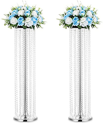 Nuptio 2 Piezas Centros Mesa Boda Jarrones Flores 90cm Alto Jarrón Cristal Plateado Flores Metal Soporte para Decoraciones Mesas Fiesta Elegante Decoración Bodas Granel Mesa Candelabro Centros Mesa