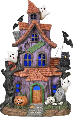 Valery Madelyn Halloween Dekoration mit Farbwechselnden Lichtern 29cm | Halloween Spukhaus Hausstatuen und Figuren aus Kunstharz für Halloween Party Deko（L）