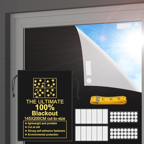 RUseeN Portable Blackout Shades (79 x 57) Window Curtains, 100% Blackout Material Temporary Blinds for Baby Nursery, Bedroom, Dorm Room, Office or Travel Use