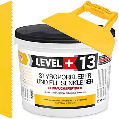 Styroporkleber 15kg + Kunstoffspachtel Dreieck-Zahnung, Korkkleber Renoviervlies Dispersionkleber Flisenkleber Montagekleber SET RM13 KT