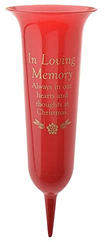 Red Christmas Graveside Memorial Spiked Flower Vase - In Loving Memory