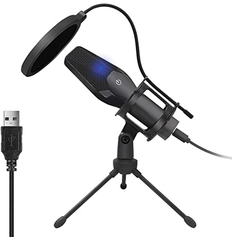 Calager Condenser Microphone Clear Sound Quality High Fidelity Touch Control USB Gaming PC Microphone for Online Teaching Black