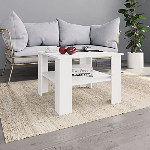 Makastle Couchtisch Wohnzimmertisch Sofatisch Kaffeetisch mit 1 Ablage, Beistelltisch Loungetisch für Wohnzimmer Schlafzimmer, Weiß 60x60x42 cm Holzwerkstoff