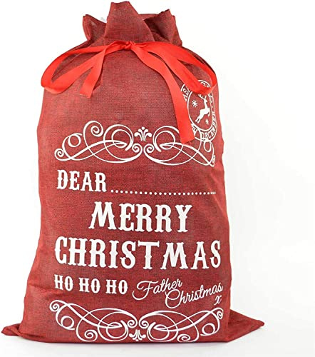 1ABOVE Personalise Merry Christmas Large Traditional Vintage Hessian Naughty is The New Nice Santa Sack Stocking Accessories Brown Xmas Gifts Bag 70 x 50cm,