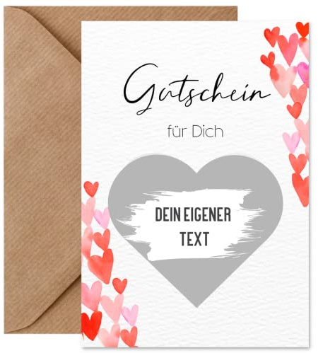 Things of Happiness Rubbelkarte zum selber beschriften | Überraschungskarte inkl. Briefumschlag aus Naturpapier | Rubbellos | Geschenk Muttertag, Vatertag | Gutschein Weihnachten DIN A6 (Herzen Rot)