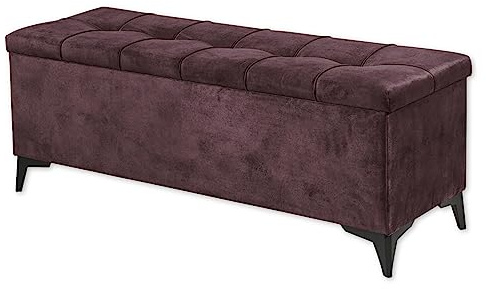 Stella Trading Oregon Sitzbank mit Stauraum und gepolstertem Deckel, Aubergine - Geräumige Sitztruhe für Boxspringbetten im Schlafzimmer - 139 x 58 x 50 cm (B/H/T)