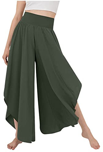 Leinenhose Damen Leichte Sommerhose, Wickelhose mit Schlitz Weites Bein Rüschen Hose Flowy Sommer Yogahose Leicht Luftige Plissee Bequeme Sporthose 3/4 Hose Herren Jeans Hosen Damen high Waist