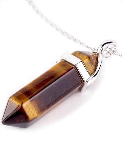 LAVISA Obelisk Edelsteinkette, Anhänger, echte Kristall kette, Halskette, Rosenquarz, Amethyst, Naturstein - 55 + 5 cm