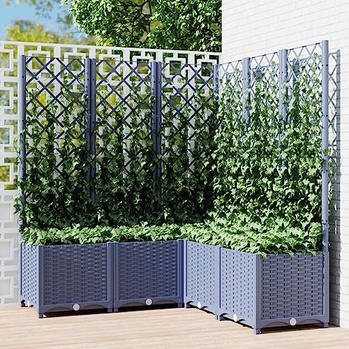 Camerina Pflanzkübel mit Rankgitter Dunkelgrau 120x120x136 cm PP PflanzküBel Mit Rankgitter Gartenzaun Sichtschutz Balkon Blumenkasten