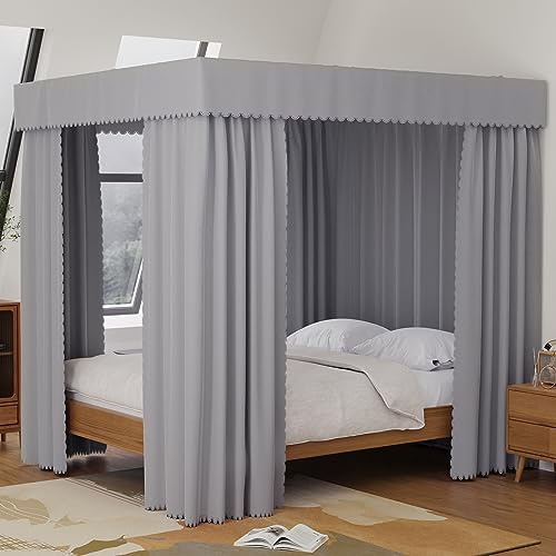 Kmhesvi Graue Betthimmel-Vorhänge – 4 Eckpfosten für King-Size-Bett, Erwachsene Mädchen Schlafzimmer Dekoration (Grau, King) | Verdunkelungsvorhang für Betthimmel, für Erwachsene, Mädchen, Schlafzimmer, Dekoration
