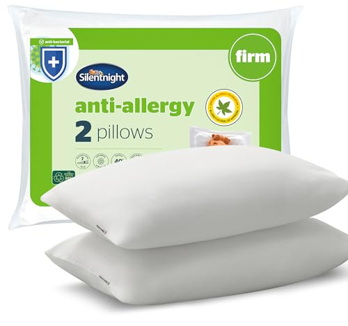 Silentnight Anti Allergy Firm Pillows 2 Pack – Firm Support Pillows with Fibre Core Ideal for Side Sleepers and Neck and Shoulder Pain Relief – Hypoallergenic – Pack of 2,White