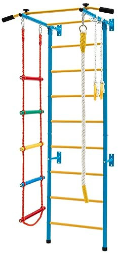 LIFEZEAL 4 in 1 Sprossenwand Set, Kletterleiter Kinder mit Klimmzugstange & Ringe & Strickleiter & Schaukeln, Kletterwand aus Metall für Kinderzimmer, Klettergerüst Turnwand ab 3 Jahren (Stil 2)